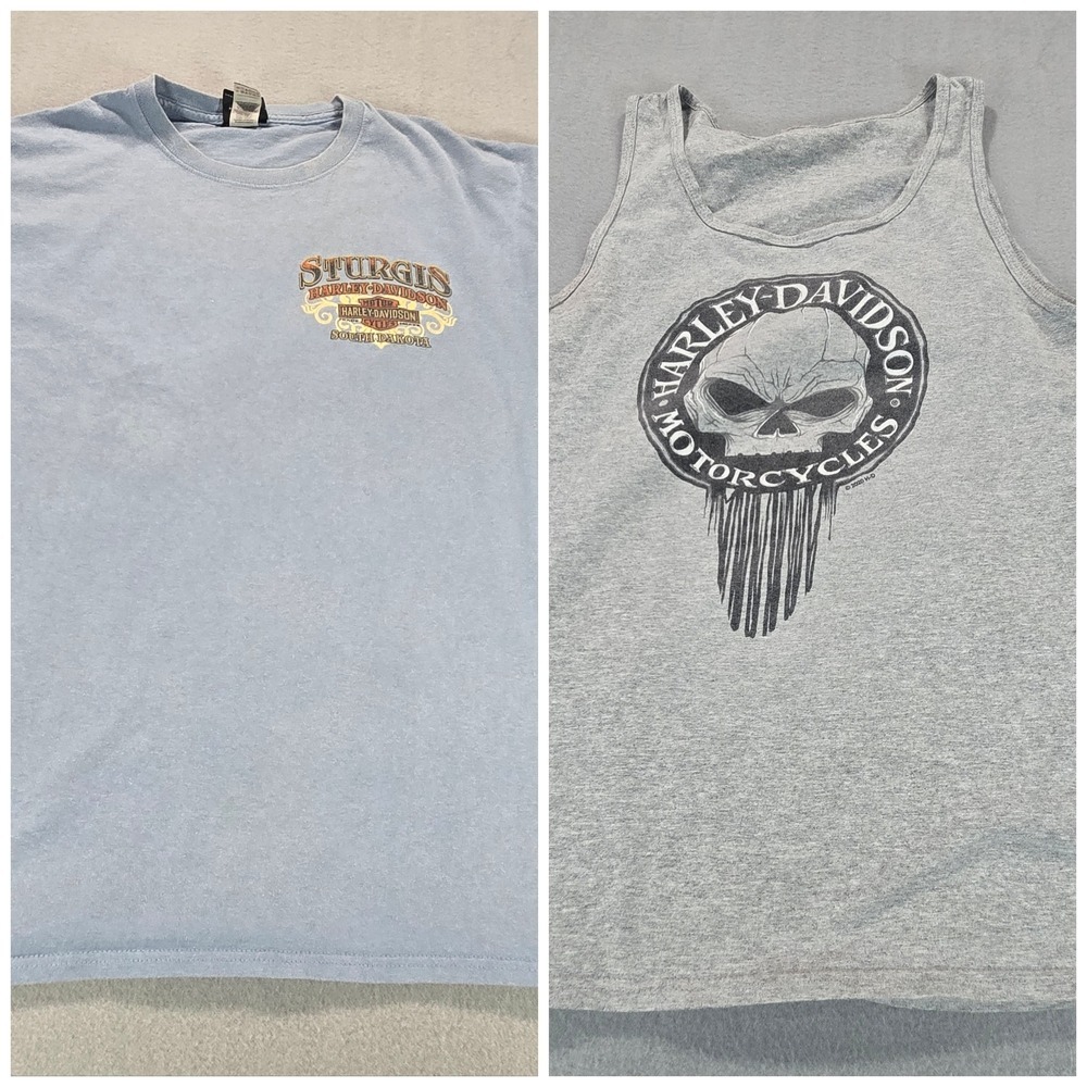 Harley Davidson T-Shirt‎ Tank Top Mens Large Blue Gray Sturgis Military Bundle